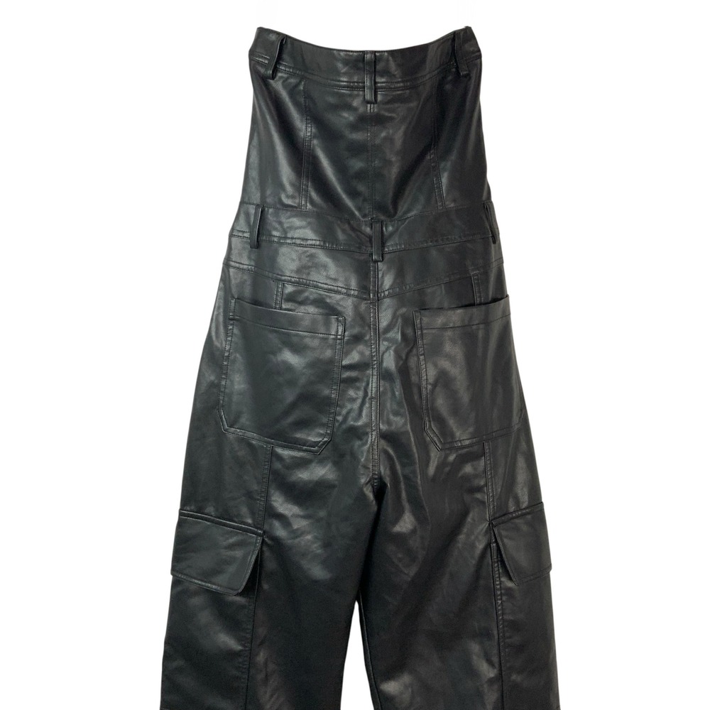 Nasty Gal Black Faux Leather Cargo Jumpsuit 6 Button Strapless Sleeveless Pocket - Picture 5 of 9